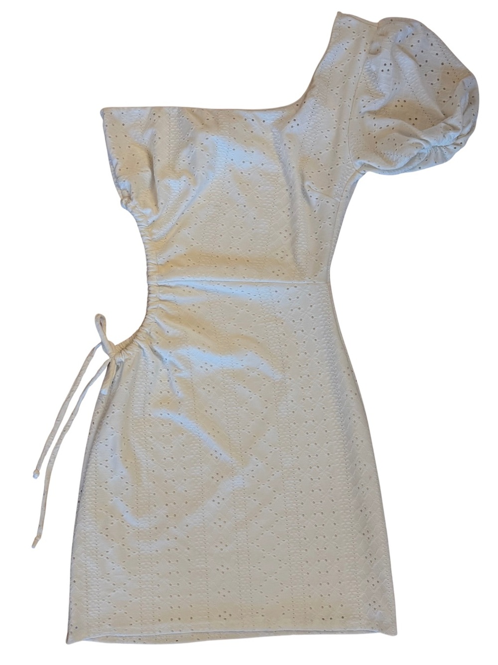 Windsor White Talking Sweet One-Shoulder Cutout Eyelet Lace Dress